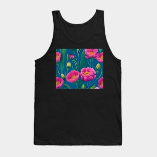 Pink Flowers On A Blue Background Watercolor Drawing Tank Top